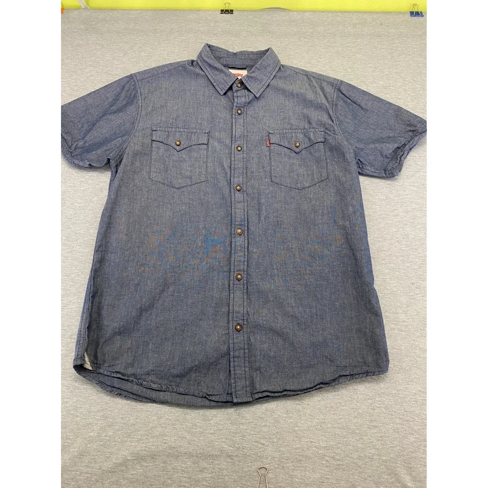 Levi's Chambray Shirt Mens Large Blue Short Sleeve Western Workwear 3LGSW1846